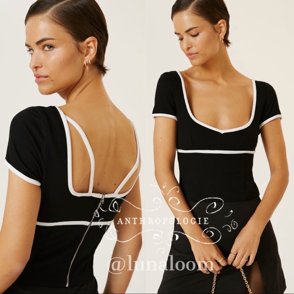 ✨2xHP✨ Anthropologie Maeve 🆕| Sweetheart Ponte Cropped Cutout Top.